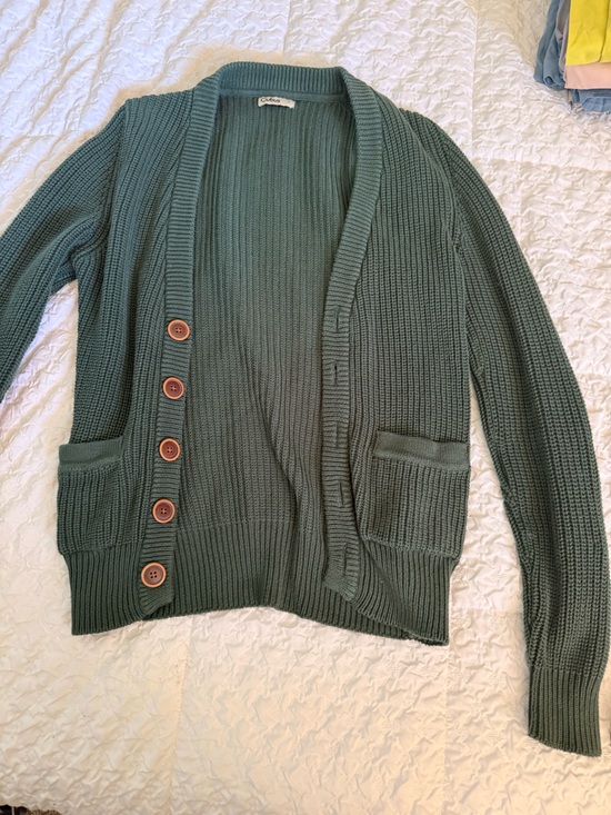 cubus Sweaters - 100% Cotton Women’s Green Ribbed Cardigan with Button Front